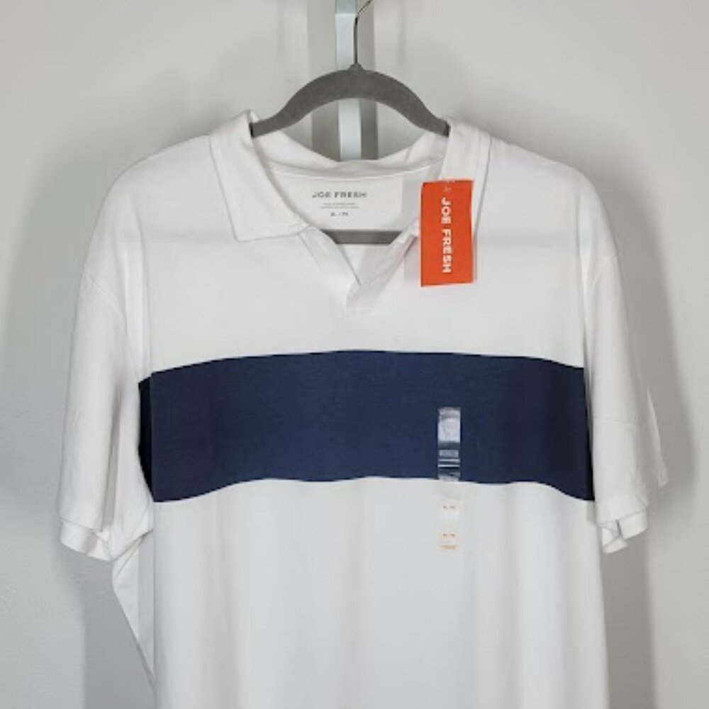 JOE FRESH striped polo shirt white blue Sz XL  NEW - Picture 2 of 5